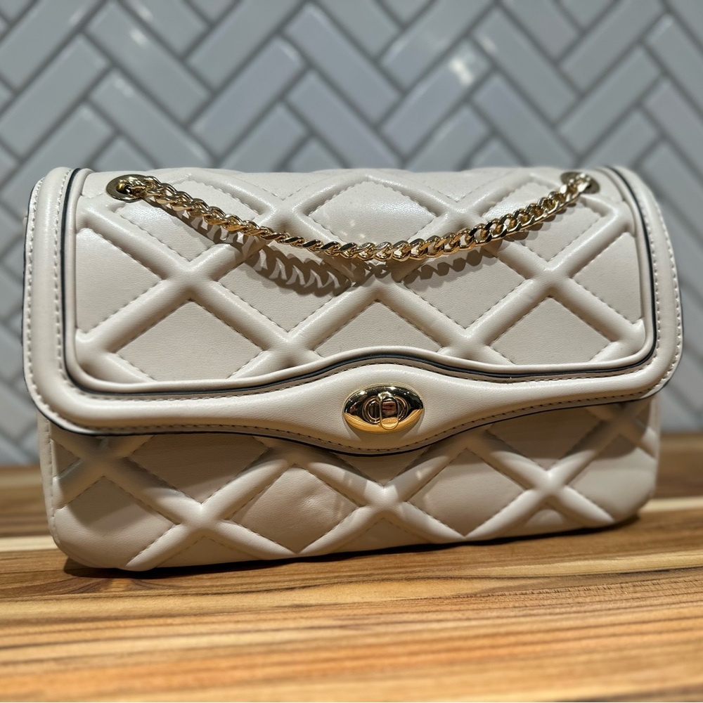 Call It Spring Tan Nude Crossbody Purse with Gold Chain EUC